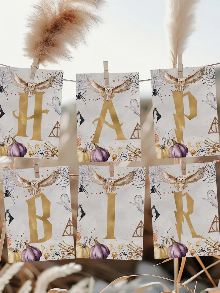 The Chosen One Birthday Party; Happy Birthday Banner Wizard Birthday Party; Magic School 1st Birthday; Editable Wizarding World Banner; a1
