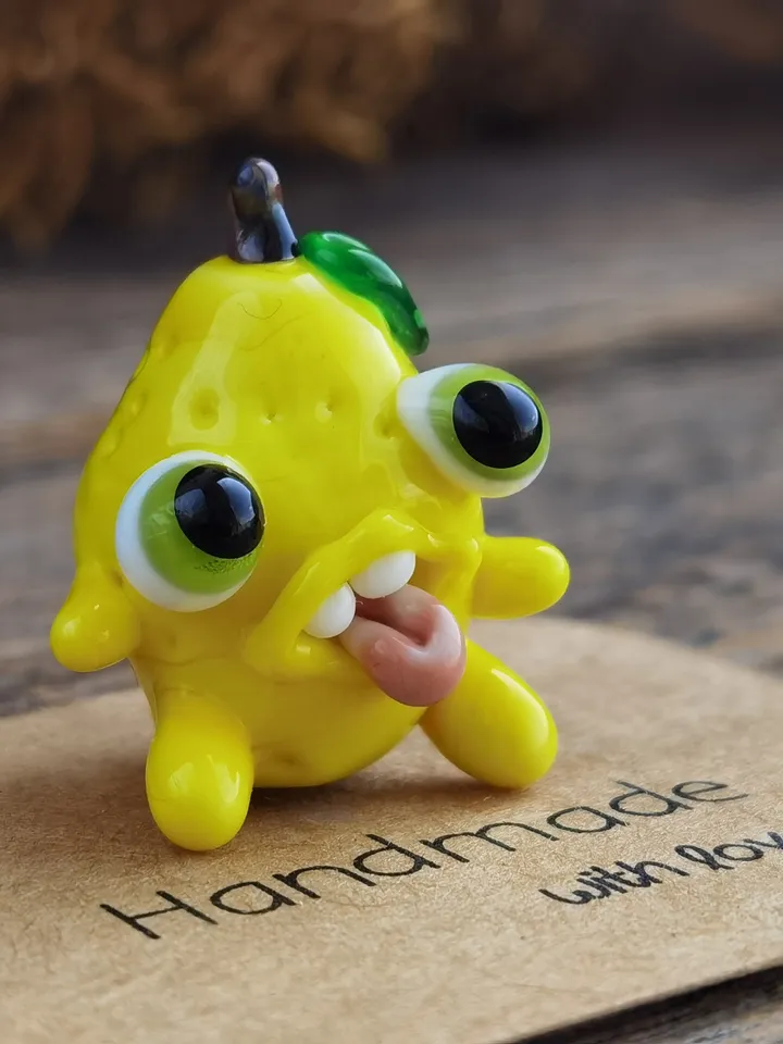 Glass lemon Tiny monster miniature glass monster figurine monster sculpture lemon figurine for terrarium decoration or fairy garden decor