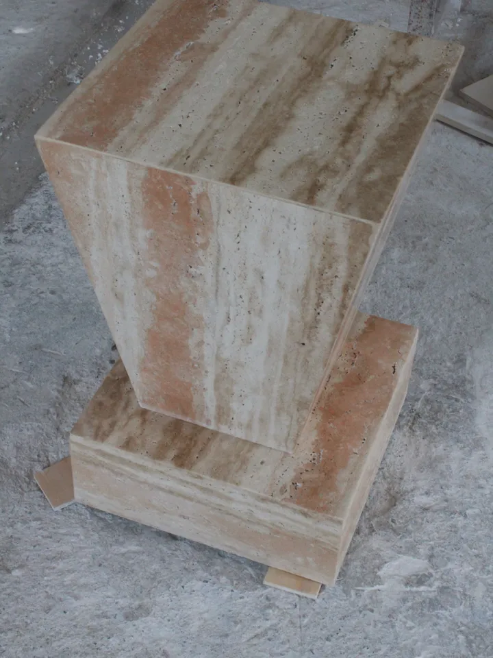 Travertine geometric cube coffee table 2 pieces, end table, side table