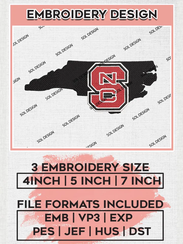 NC State Wolfpack Team Map Logo embroidery designs, NCAA NC State Wolfpack Logo Machine embroidery designs, NCAA Team Logo embroidery designs, NCAA Game Day Machine embroidery designs, Digital Download