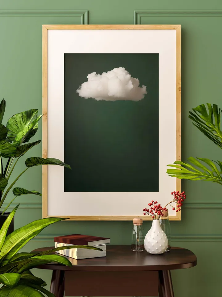 Emerald Green Cloud Wall Art Print, Bedroom Wall Decor Over the Bed Art, Above Bed Decor, Bedroom Decor, Abstract, Minimalist, Dark Green