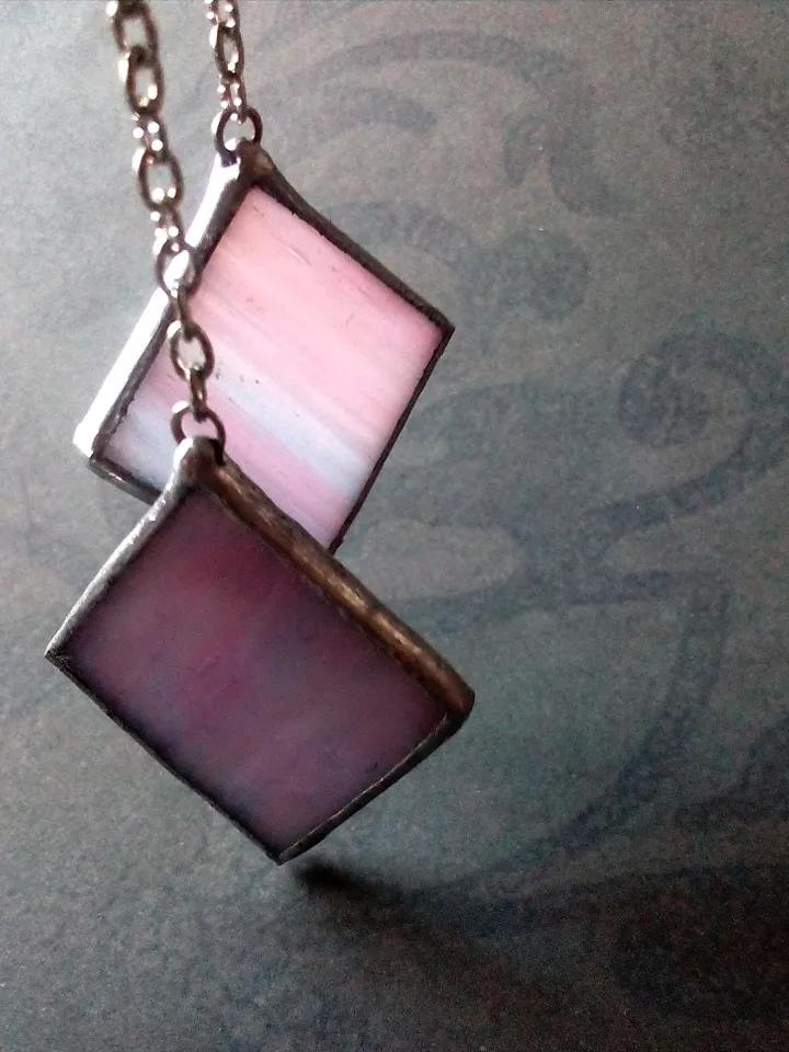 Simple stained glass, blue earrings, cute squar earrings, geomentic earrings