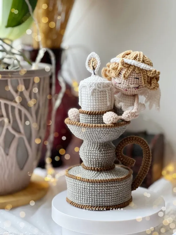 PDF Angel with Candelabrum Crochet Pattern, Amigurumi Angel Pattern Candle Pattern, Crochet holder with candle, Angel doll, Amigurumi decor