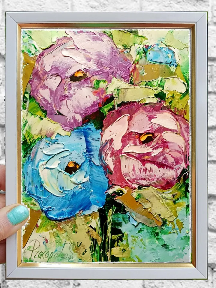 Peony painting Flowers original oil painting Small Original art Peonies wall art Pink peonies artwork Floral New home gifts 7x5 in