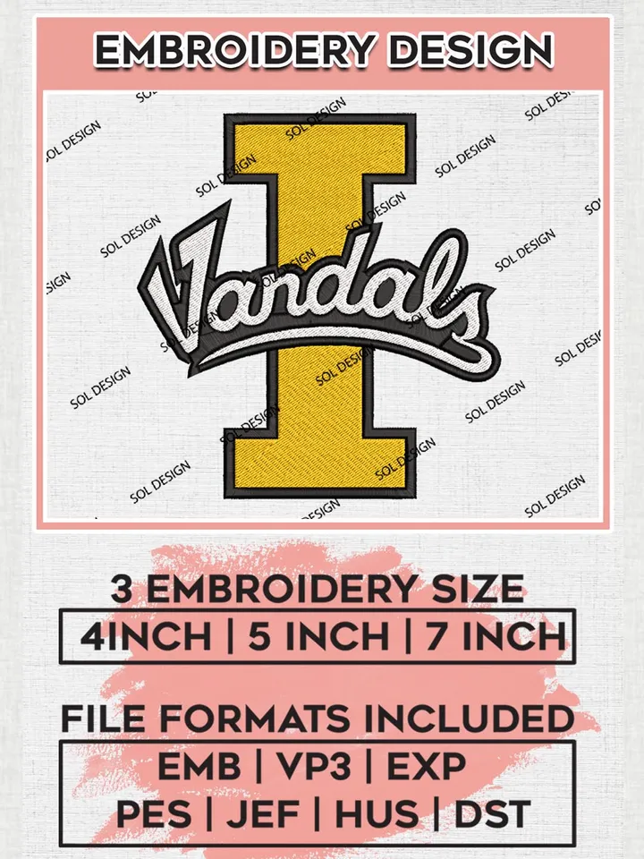 Idaho Vandals Logo Machine Embroidery Design, NCAA Idaho Vandals Embroidery Design Design files, NCAA Embroidery Designs, NCAA Machine Embroidery Designs, Digital Download