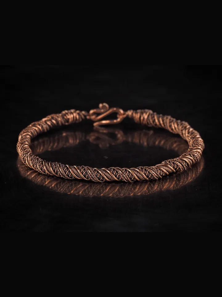Narrow wire wrapped copper bracelet  Unique metal bangle Handmade jewelry