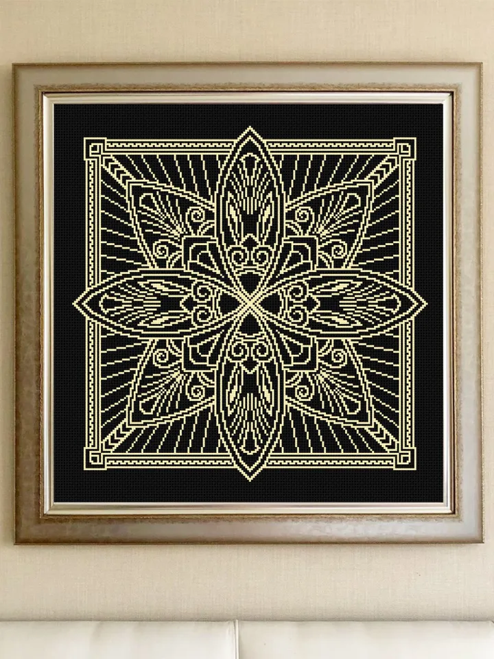 Square mandala cross stitch pattern PDF download Carpet counted cross stitch chart, Square ornament pattern for cross stitch pillow #M223