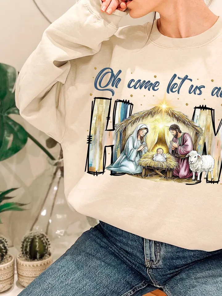 Oh Come Let Us Adore Him Png, Nativity Scene Christmas Png, Coquette Jesus Christmas Png, Baby Jesus Png, Oh Holy Night Png, Hand Drawn