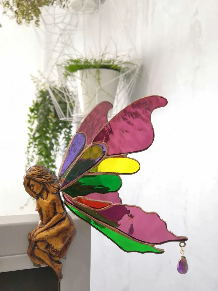 Stained Glass: Fairies Kateryna and Irina (Complex), Stained Glass Fairies, Stained Glass Fairy, Tiffany Stained Glass: Fairy Branch, Fairy Tale Stained Glass