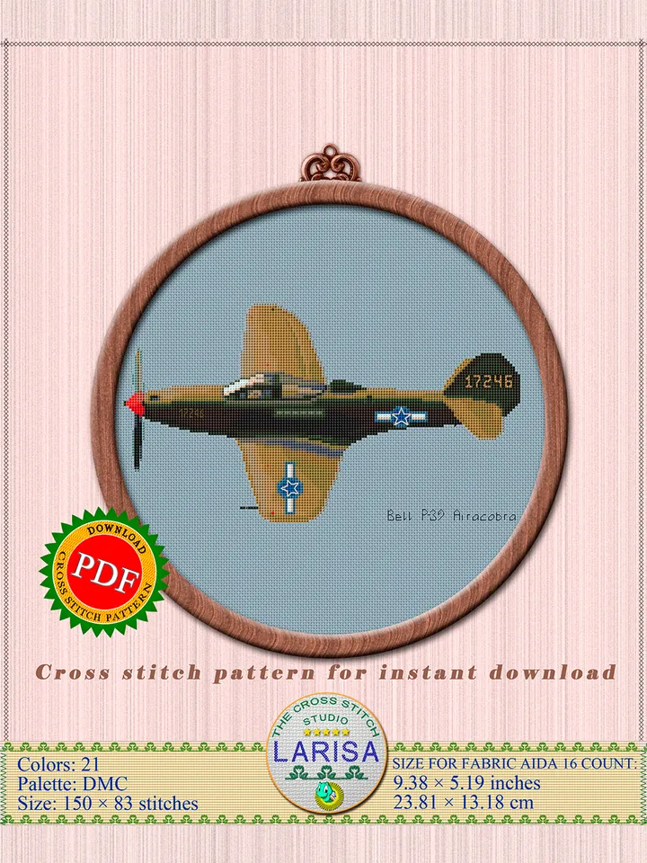Airacobra Cross Stitch Pattern | World War II Fighter Aircraft