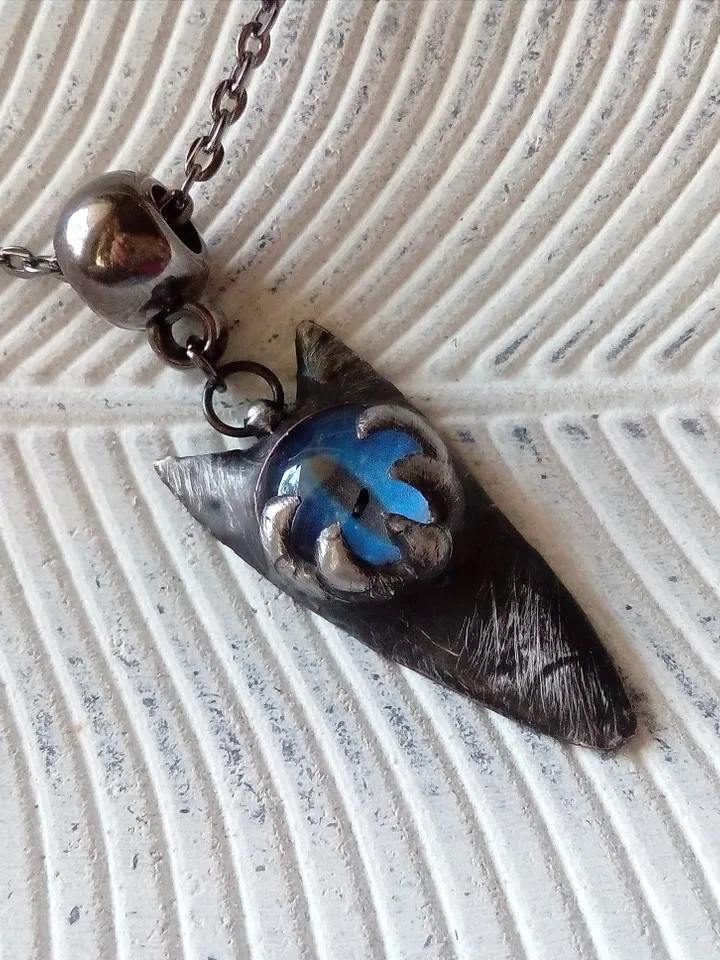 CAT necklace, cat eye tin soldered pendant, cat lovers jewelry, Halloween necklace, witchy aesthetic, goth bat pendant