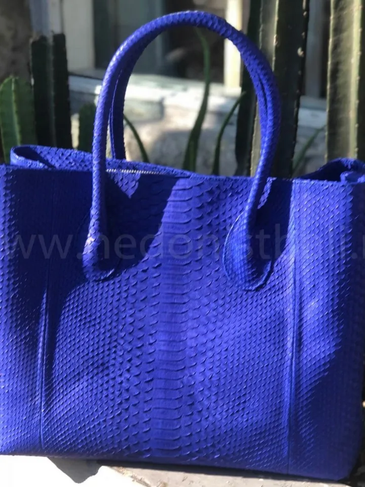 Genuine python skin big classy royal blue ultramarine bag / elegant women purse / designer leather bag / exotic leather