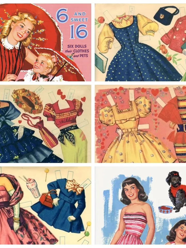6 Paper Dolls with Outfits and Pets Digital Download PDF