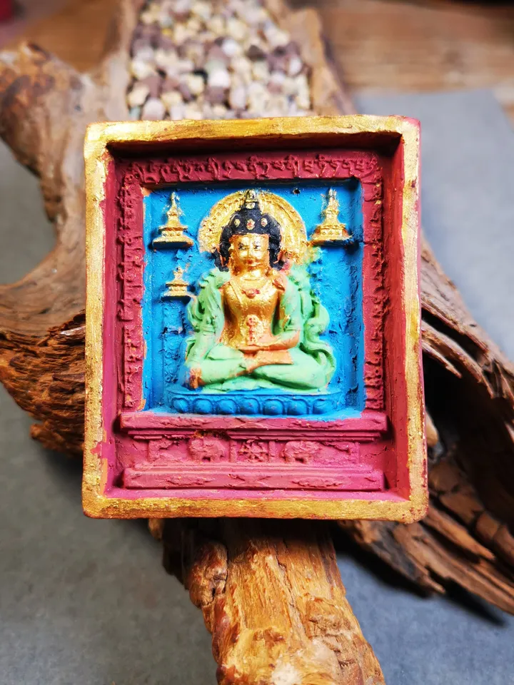 Gandhanra Painted Tibetan Tsa Tsa Mold Statue,Shakyamuni,Gautama Buddha,Blessed in Zaki Temple