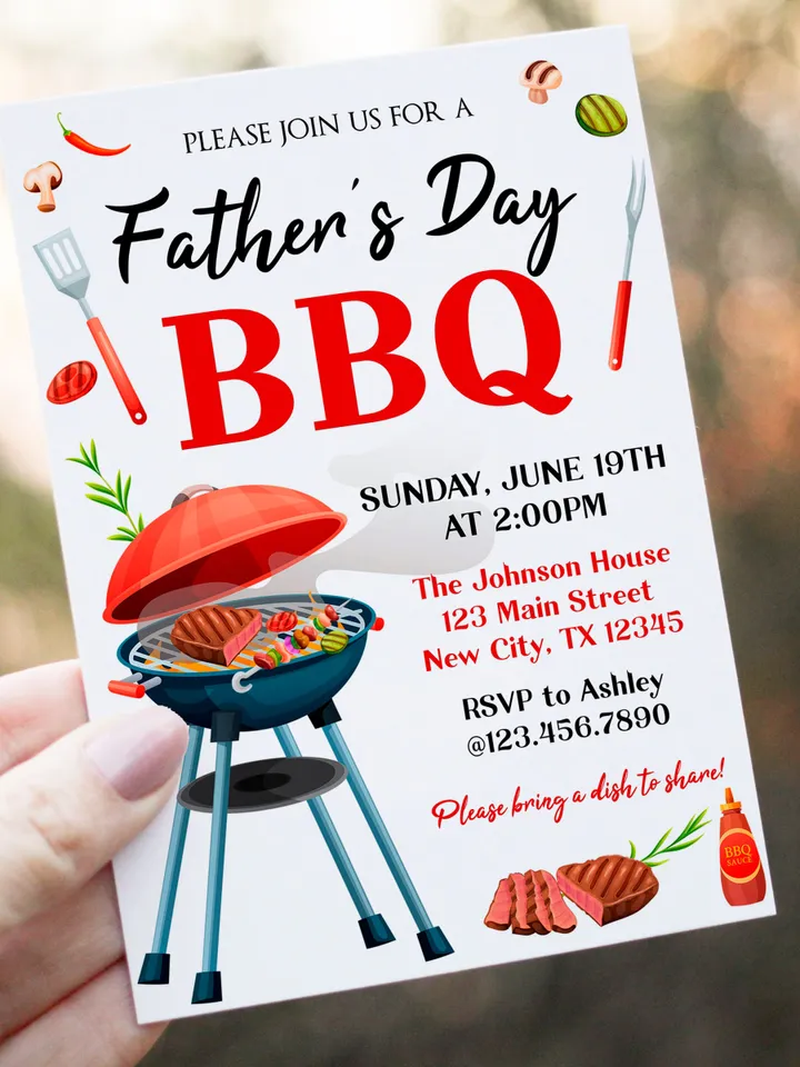 Father's Day BBQ Invitation, Father's Day Invitation, Barbeque Invitation, Editable Template Instant Download