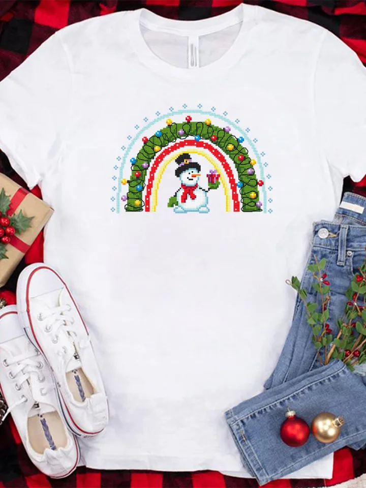 Rainbow Christmas cross stitch pattern PDF download Small snowman cross stitch chart, Christmas pattern digital PDF, Christmas lights #N138