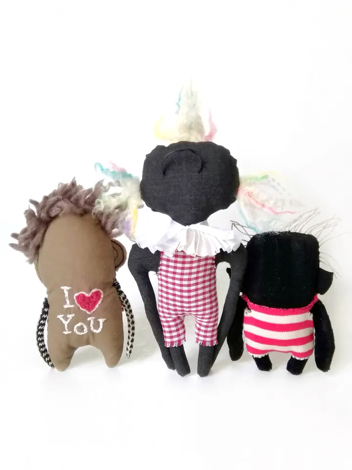 Handmade Artistic Clowns, Stuffed Funny Interior Fabric Toys, One-of-a-Kind Unique Voodoo Dolls, Delightful Decor Toys. FREE SHIPPING!