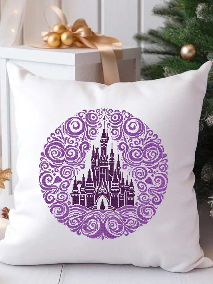 Cinderella castle mandala cross stitch pattern PDF download Magic Kingdom cross stitch chart, Fairy castle silhouette embroidery PDF #C8