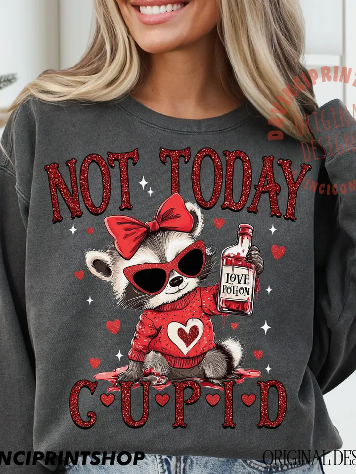 Not Today Cupid Funny Raccoon Valentines Day PNG Cute Animal Sarcastic Valentines Feral Png, Funny Valentines png, Cupid png, Sublimation
