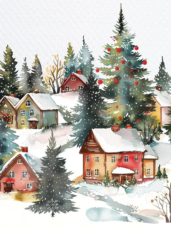 20 Christmas House PNG Bundle, Christmas Card Clip Art, Printable Watercolor Winter House clipart for sublimation, Paper craft, junk journal