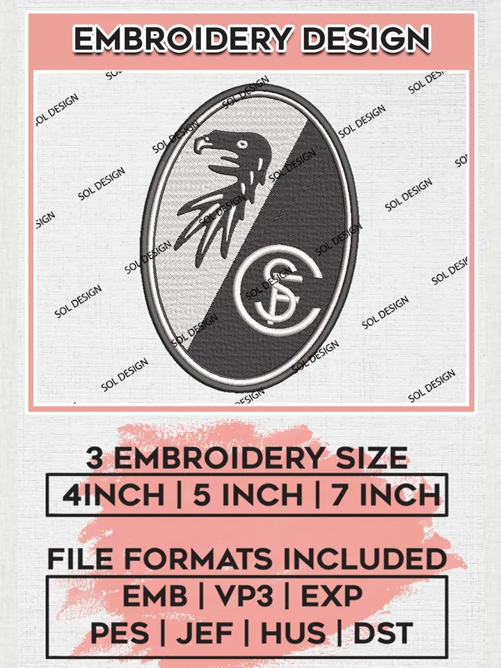 SC Freiburg Embroidery Design, Bundesliga Logo Embroidery, Bundesliga SC Freiburg Machine Embroidery, Machine Embroidery Design