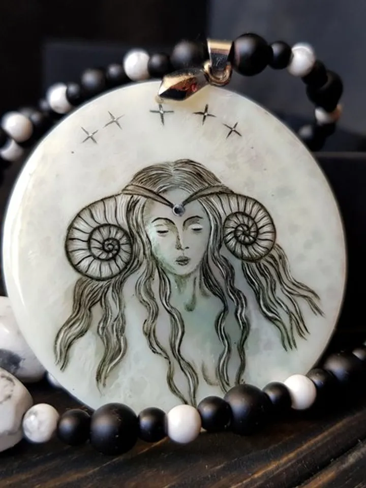 Fairy necklace. Miniature painting of fairy on mother of pearl pendant