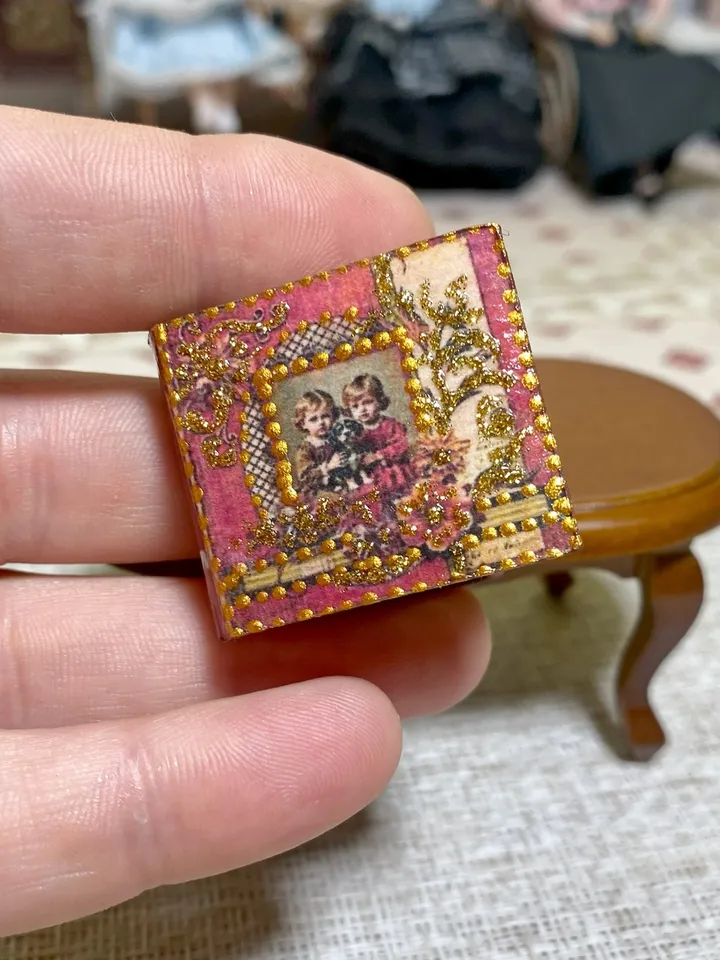 Photo album for a doll. Dollhouse miniature. 1:12. Handmade. Vintage photo album.