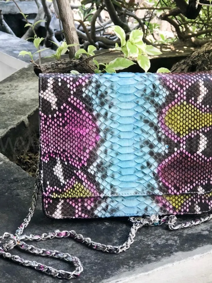 Genuine Python Skin Multicolor Flat Crossbody Bag | Exotic Leather Bags | Summer Bags | Classy Leather Women Handmade Bags | Leather Purse