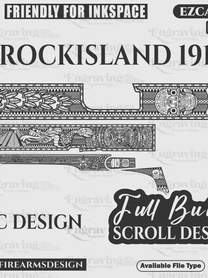 Engraving FIrearms Design RockIsland1911 AZTEC DEIGN,Aztec Design,Aztec Calendar Design,aztec svg,pistol laser engraving,laser cut,