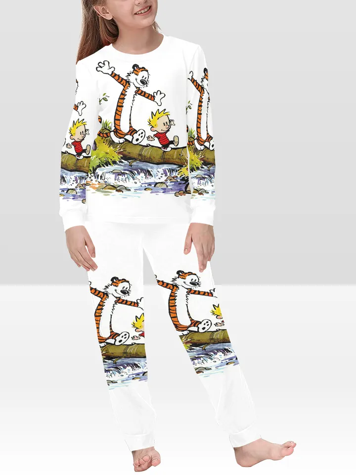 Calvin and Hobbes Kids Girls Pajamas Set, PJ Set pajama loungewear sleepwear