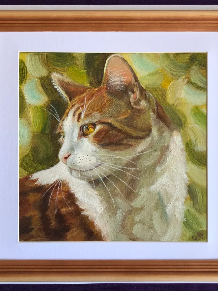 Ginger cat original oil painting on canvas animal art pet painting hand painted modern painting wall art 8x8 inches
