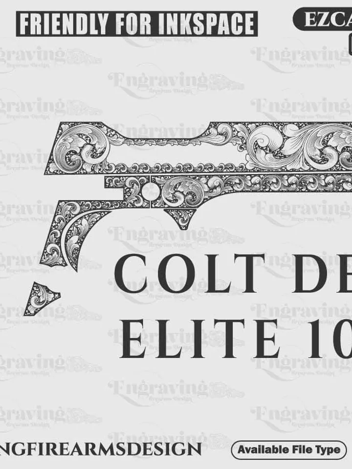 Colt Delta Elite Scroll with pattern Design Svg,lasercut,svgdesign,engravingfiles,laserpattern,engravingdesign,engravingpattern,engraving