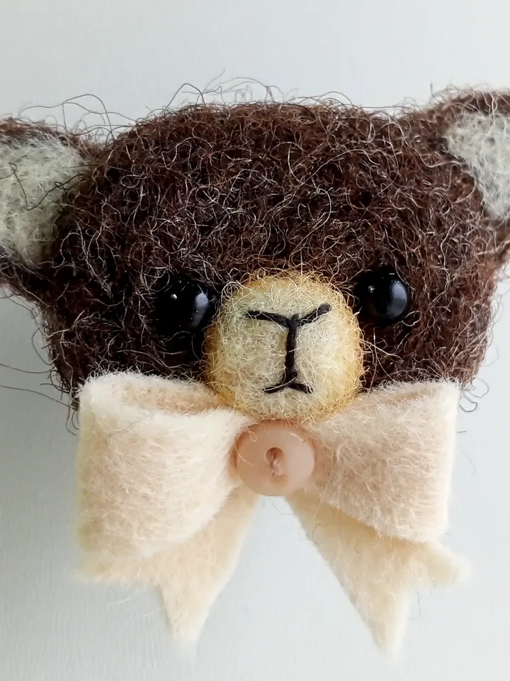 Handmade needle felting OWL brooch/Totem animal brooch/Woodland animal brooch/Cute little BEAR brooch/Children brooch