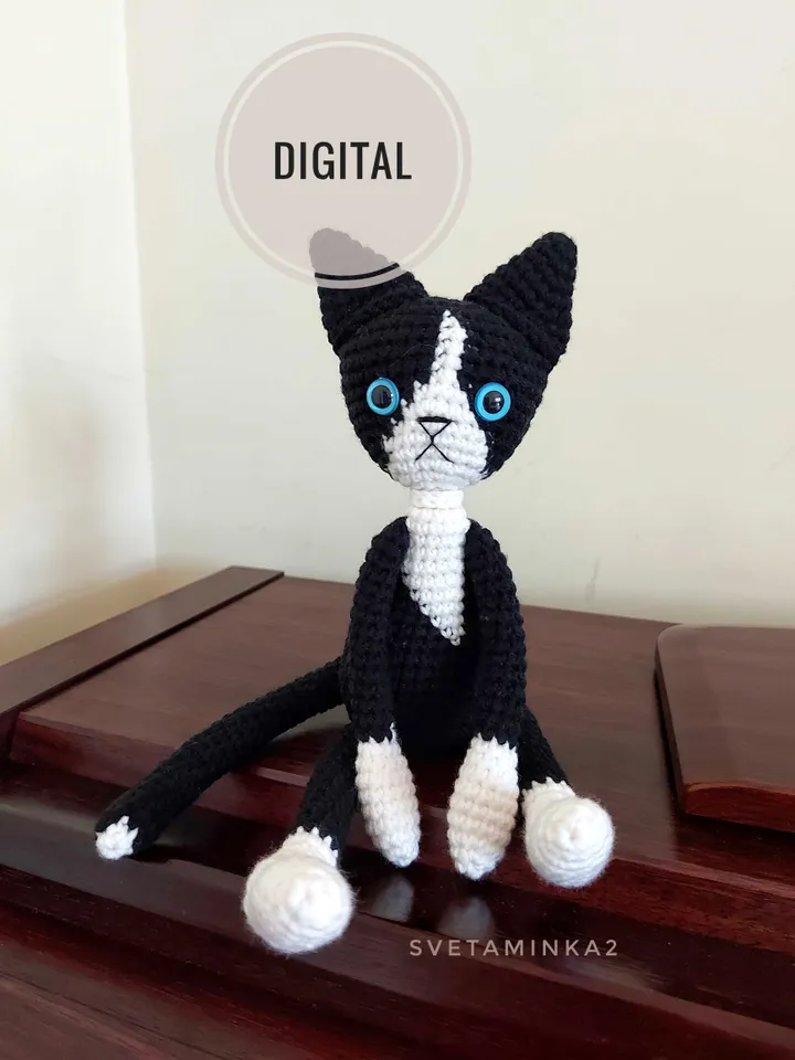 Crochet Cat Tuxedo Pattern Amigurumi Toy Tutorial. Digital Download. PDF.