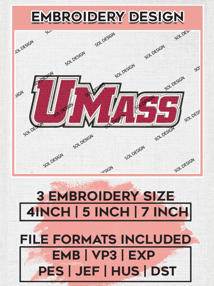 Umass College Football Team Word Logo Embroidery Design Files, NCAA Massachusetts Minutemen Machine Embroidery, NCAA Teams, 3 sizes, NCAA Machine embroidery designs, Digital Download
