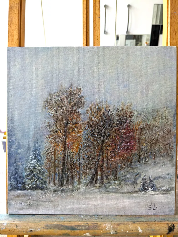 Oil Painting Winter Landscape Original Art Wall Art Canvas On Cardboard 10x10 Inch