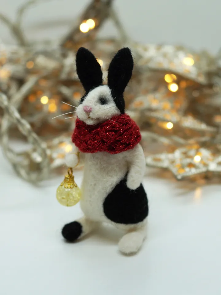 Oswald the rabbit, needle felted black and white rabbit, Christmas gift, made to order