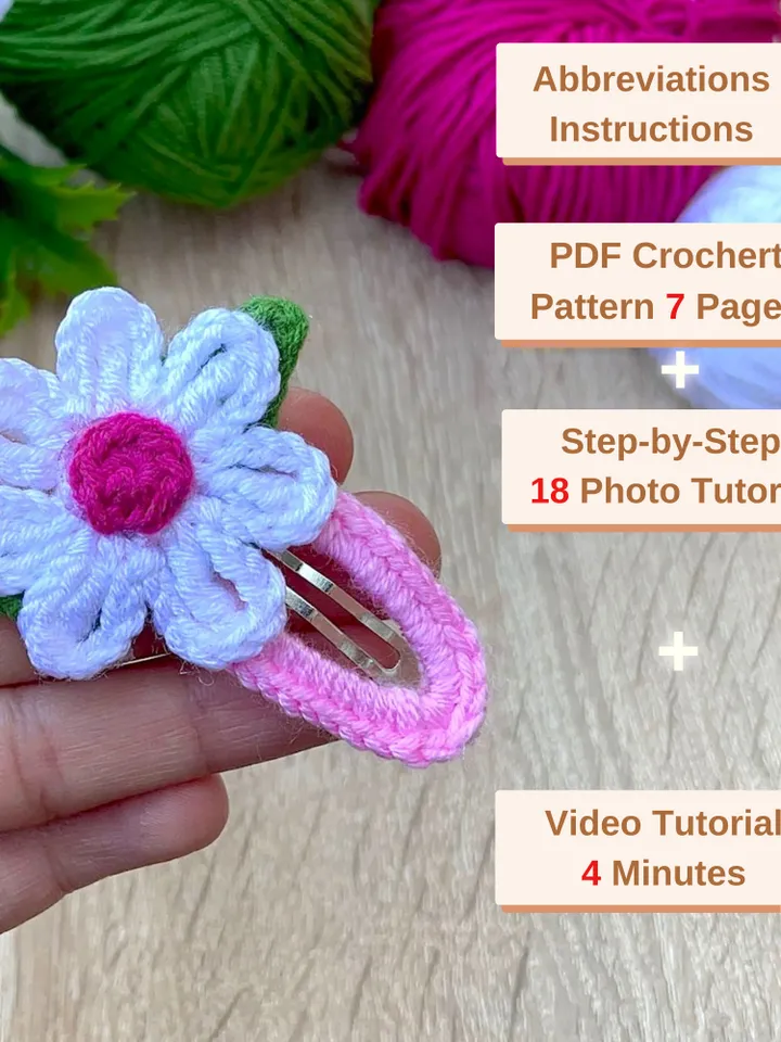 Floral Crochet Hair Snap Clips for Girls - Baby Hair Barrettes Pattern