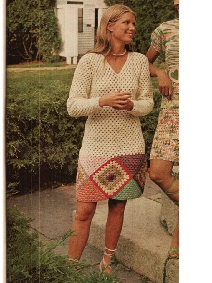 Crochet dress pattern , crochet Granny Square dress Border Dress , Vintage Crochet Pattern