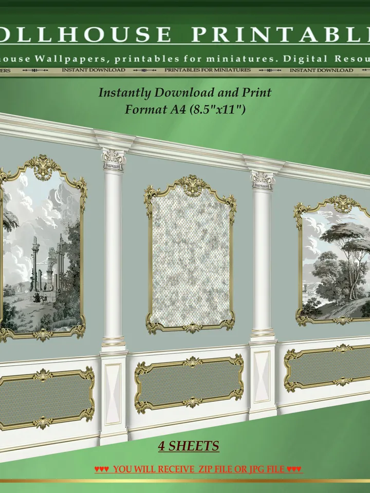 Wallpapers- Set 17-v4 | Printables for Dollhouses and Unique Miniature Projects | Digital Downloads | in Scale 1/12th
