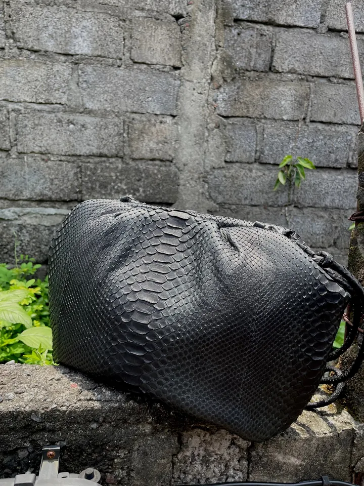 Genuine python skin black classy elegant bag / exotic leather bags / handmade designer purse