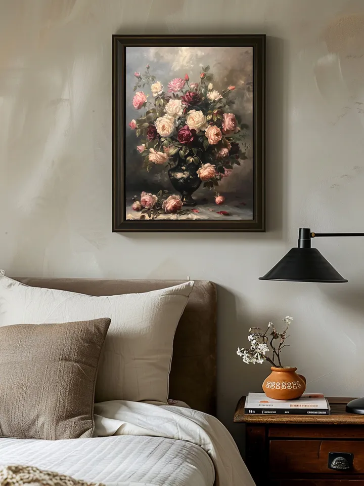 Art Print Digital Set of 3 vintage Renaissance paintings of roses, daisies and marigold flowers. Wall art. Home Decor. Instant download.