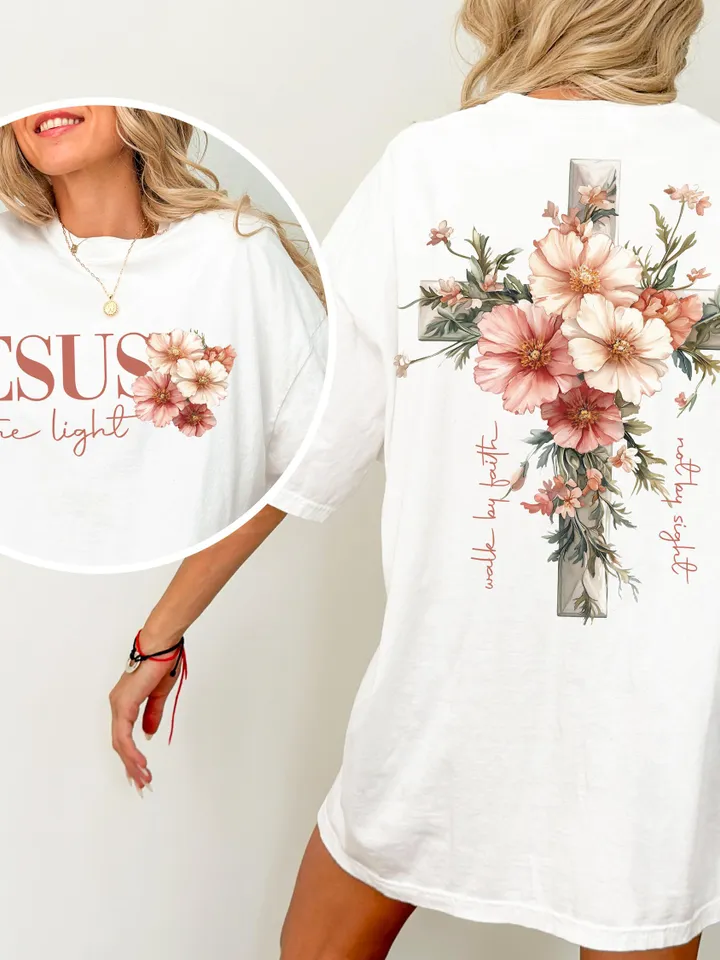 Jesus is the Light Png, Floral Christian Shirt Png, Motivational Quotes Png, Bible Verse Png, Floral Religious Png, His Grace is Enough Png