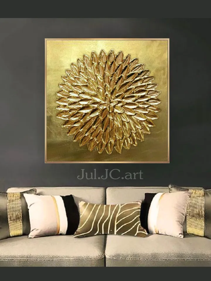 Gold Petals Abstract Wall Art Original Painting Metallic Textured artwork Gold Leaf Wall Art Modern wall decor