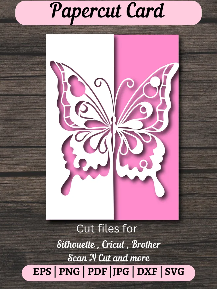 Luxury butterfly  Card Template for cutting on Cricut, Cameo, Laser cut. Cutout paper gate fold card.