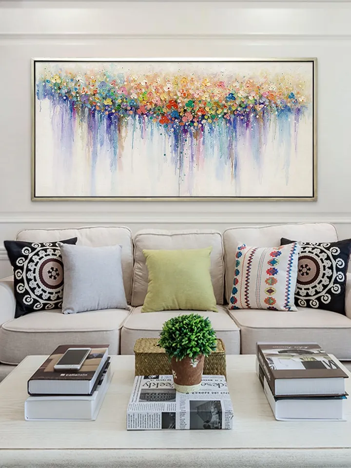 Colorful Flower Wall Art Flowers Painting on Canvas Origanal Boho Wall Decor Texture Wall Art Bright painting Large Wall Art Modern Art Gift