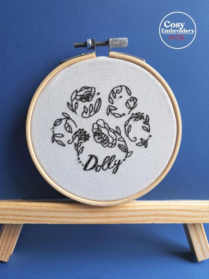 Personalized Pet Paw Embroidery Pattern Custom Dog Cat Name Design Step-by-Step Beginner Friendly PDF Tutorial DIY Unique Hoop Art