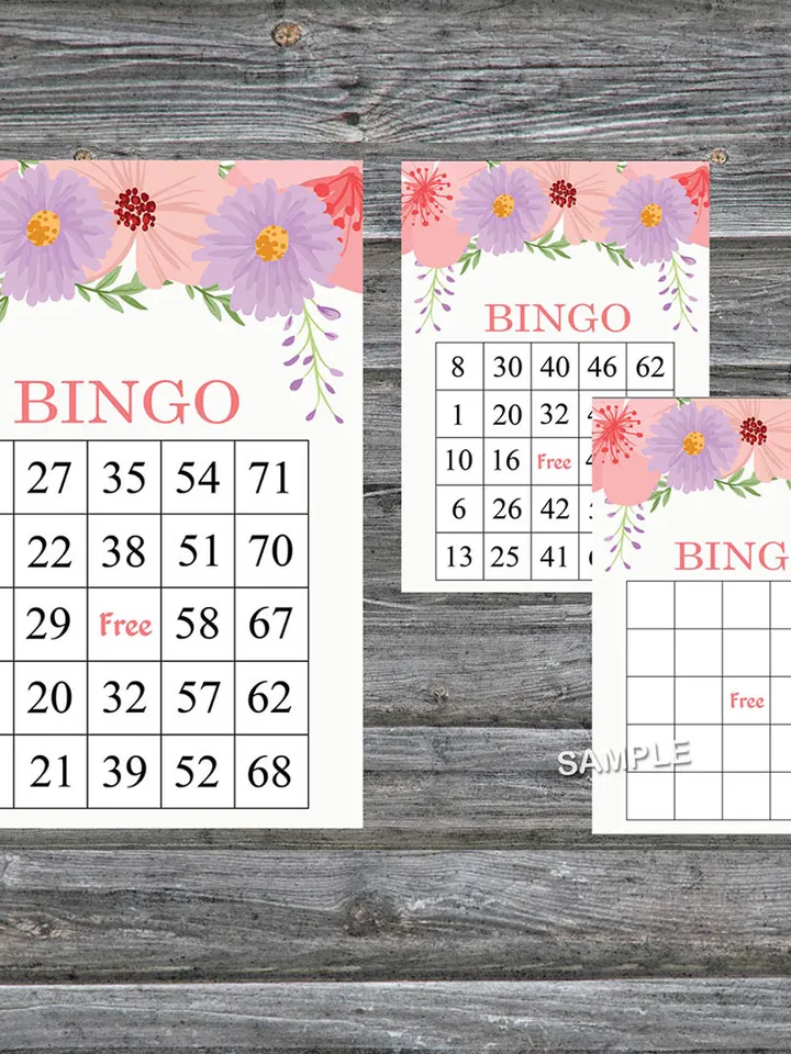 Pink purple flower bingo game card,Floral bingo game card,Floral Printable Bingo,Flower themed bingo,INSTANT DOWNLOAD113