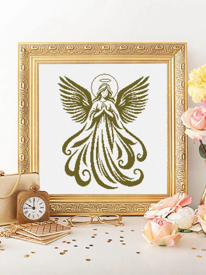 Guardian angel cross stitch pattern PDF download Angel silhouette cross stitch chart for beginner, Angel ornament pattern digital PDF #O16
