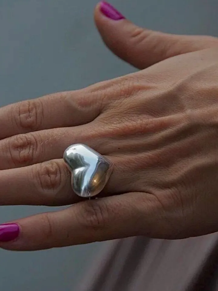 Sterling silver big heart shaped handmade ring /silver jewellery/ handmade jewelry / statement ring /minimalist ring